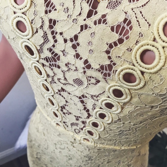 Yellow Eyelet Lace Backless Cutout Cocktail Dress - Picture 6 of 8